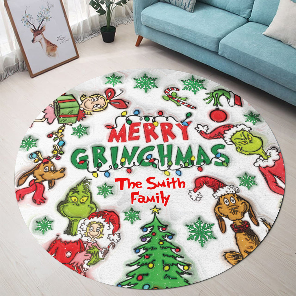 Merry Grinchmas - Personalized Stole Christmas Round Rug