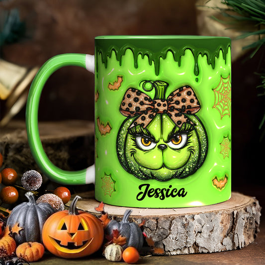 Mug décoratif de Noël personnalisé avec étole et citrouille verte