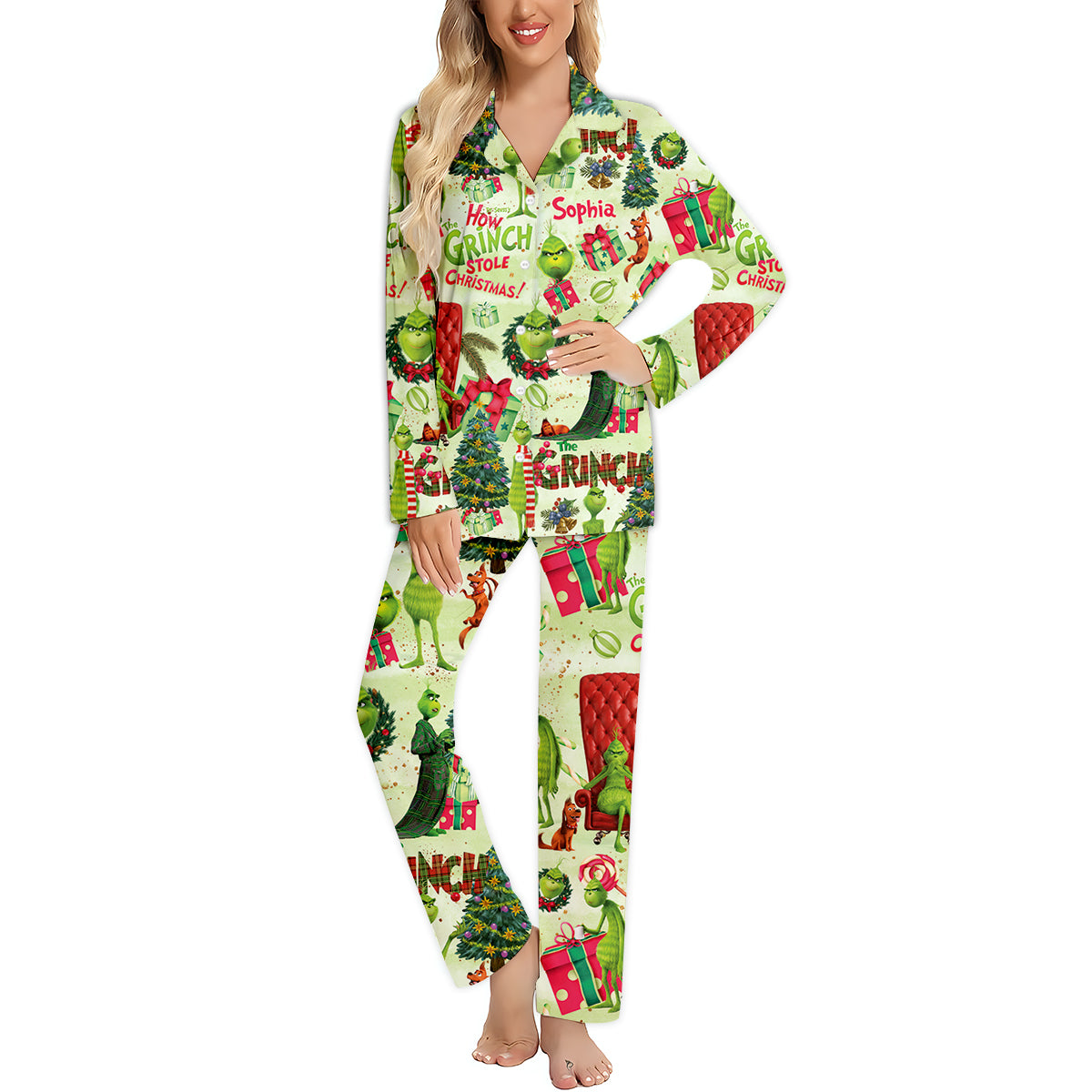 Noël vert - Pyjama de Noël personnalisé avec étole et boutons