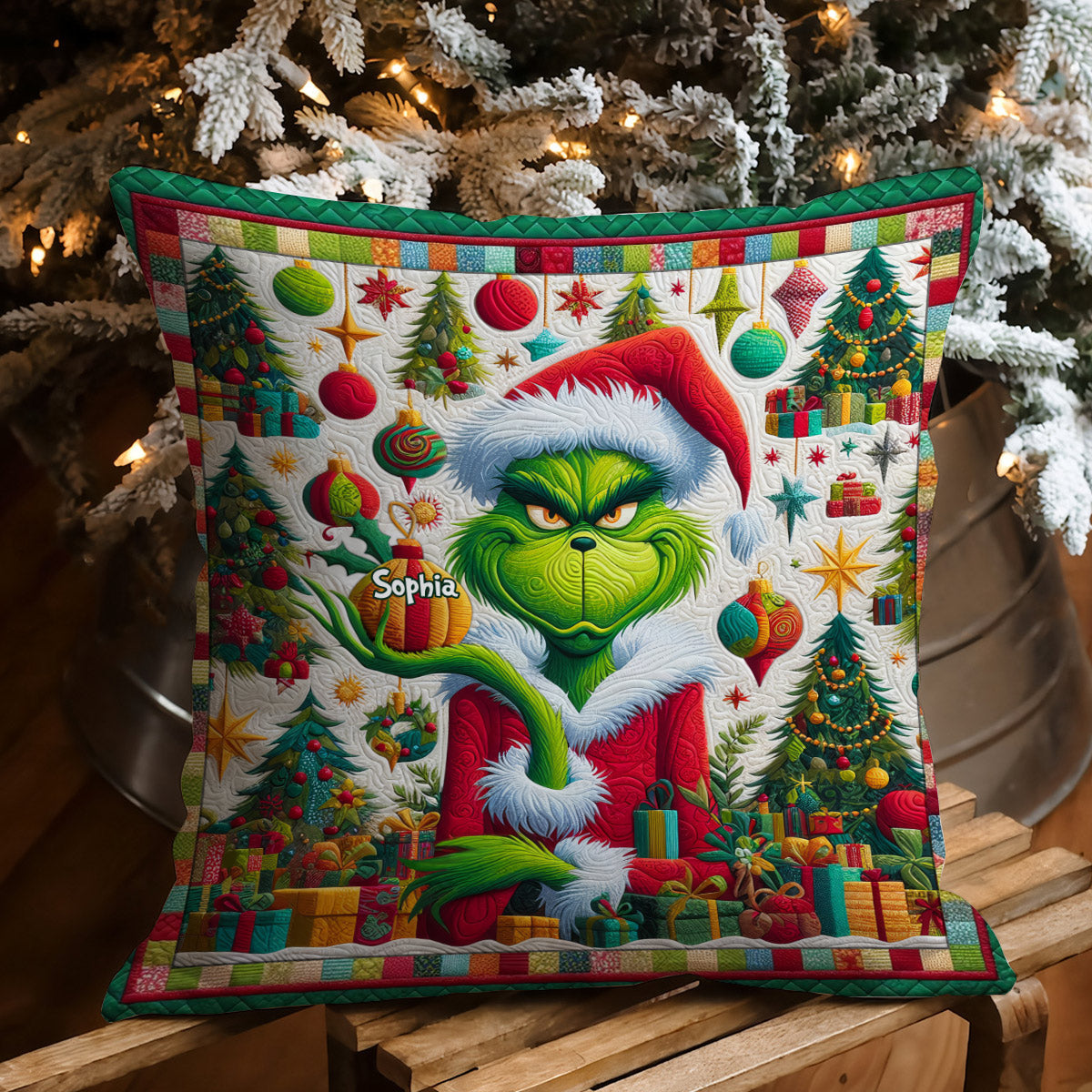 Joyeux Grinchmas - Coussin décoratif de Noël personnalisé avec étole