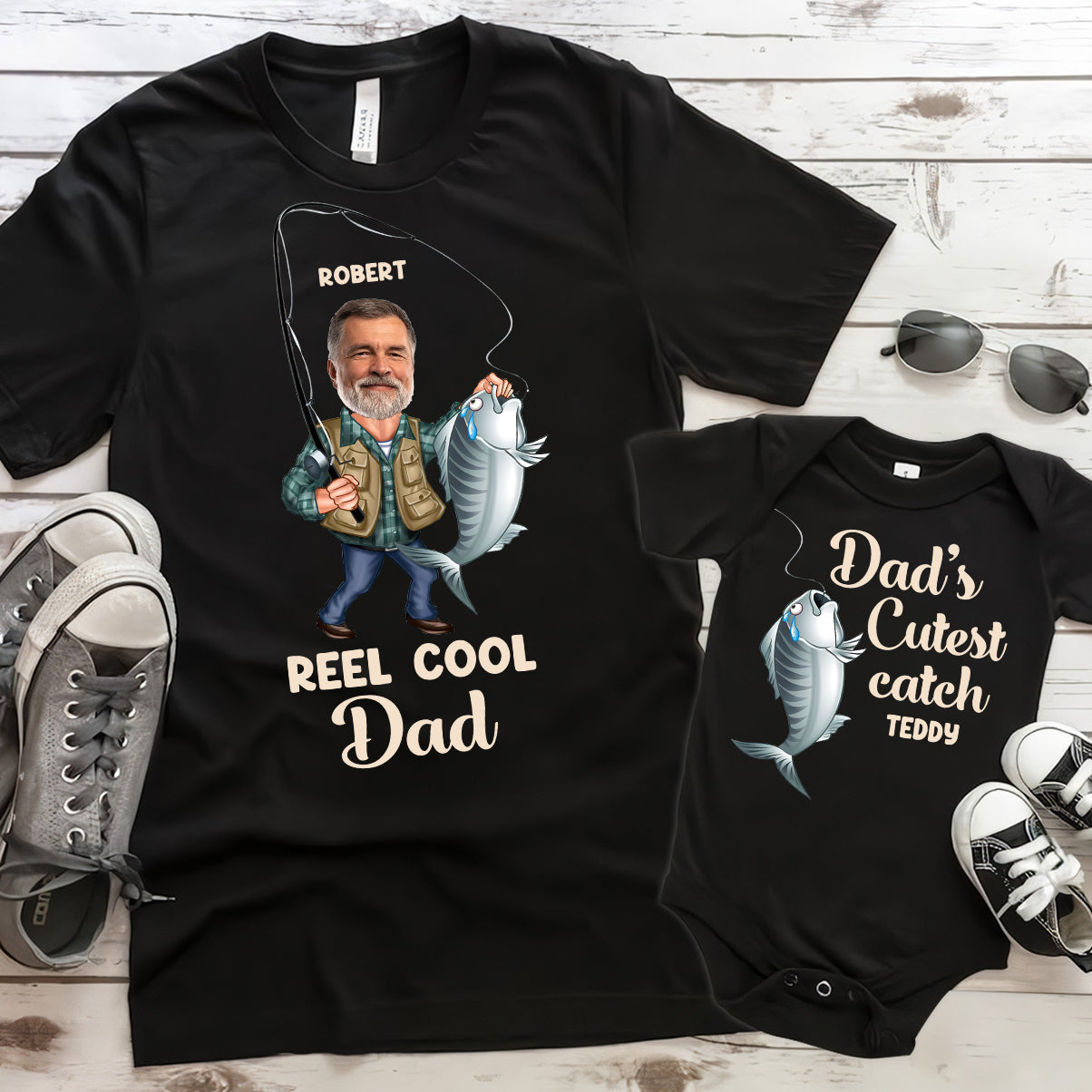 Papa cool - T-shirt de pêche personnalisé et body bébé
