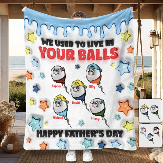 Couverture personnalisée pour papa « On vivait dans tes couilles »