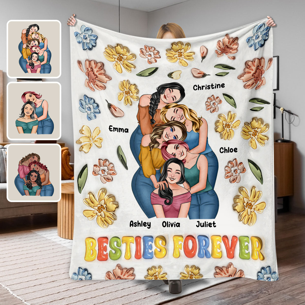 Couverture personnalisée Besties For Ever à motif floral - Couverture Besties Forever -