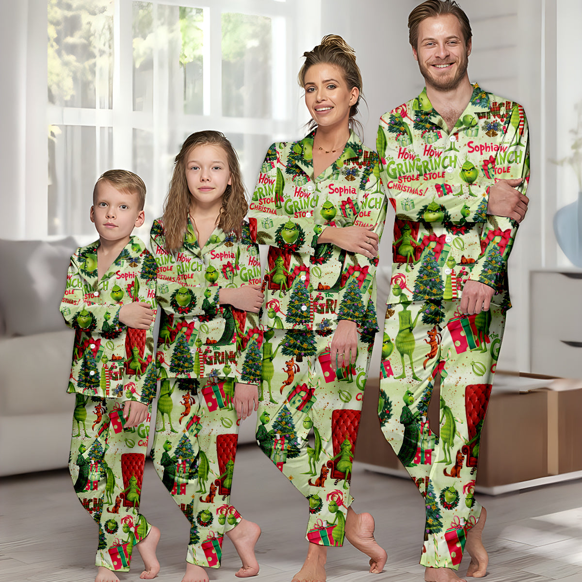 Noël vert - Pyjama de Noël personnalisé avec étole et boutons