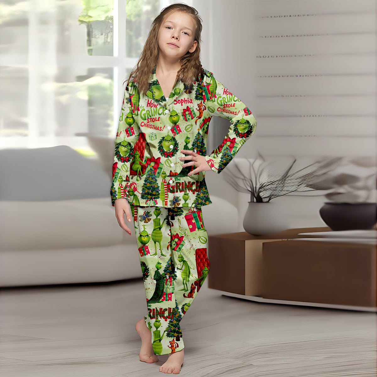 Noël vert - Pyjama de Noël personnalisé avec étole et boutons