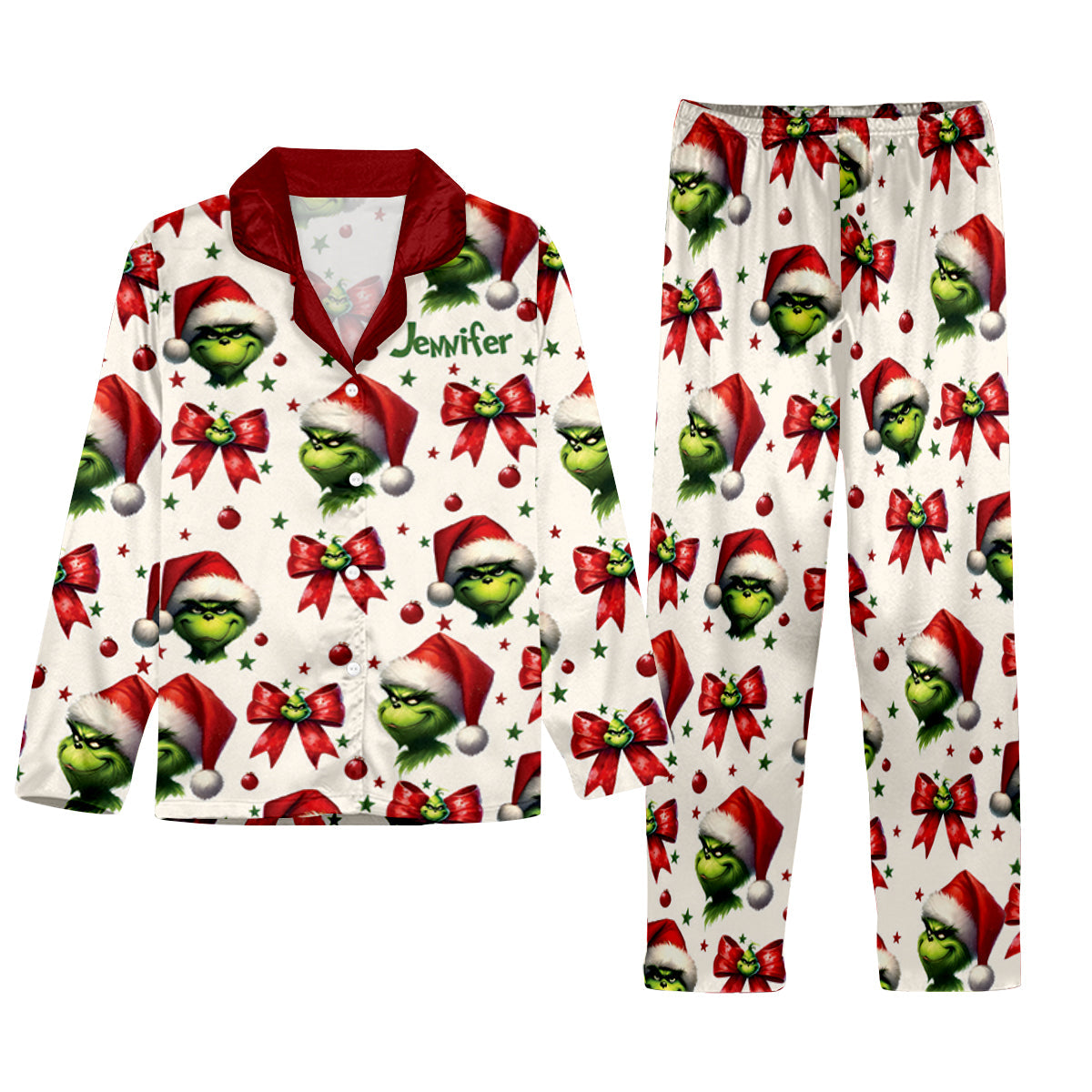 Pyjama de Noël Coquette Grinchmas - Étole personnalisée et chemise à boutons