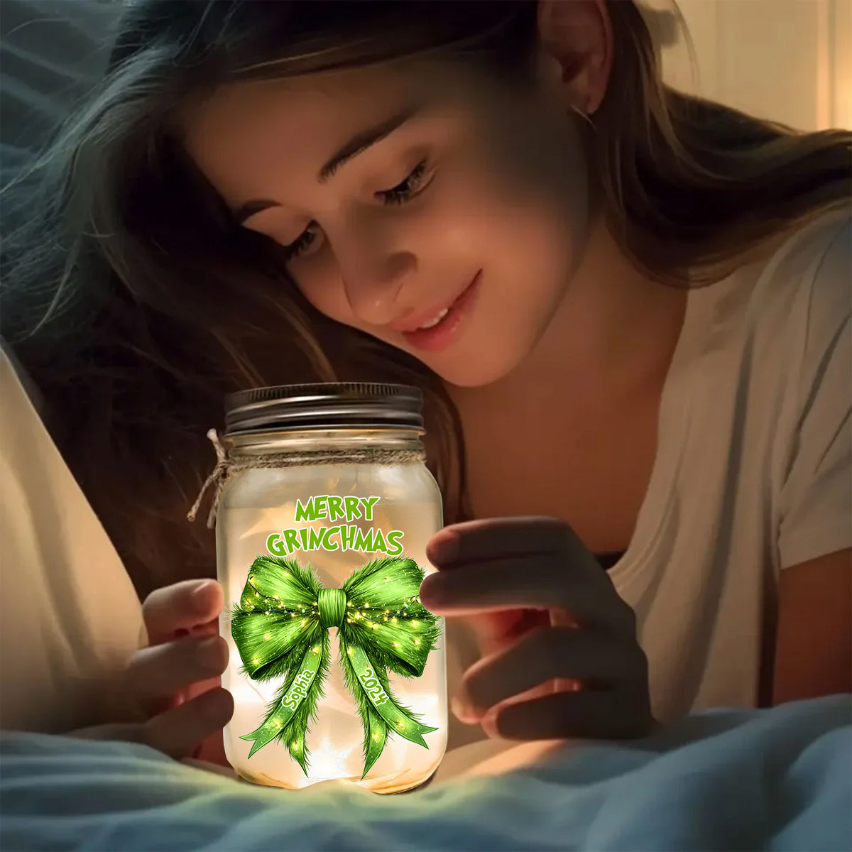 Je me sens particulièrement grincheux aujourd'hui - Lampe personnalisée en forme de bocal Mason avec étole de Noël