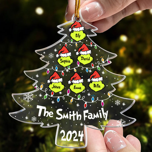 Famille Grinch - Ornement de Noël transparent personnalisé avec étole