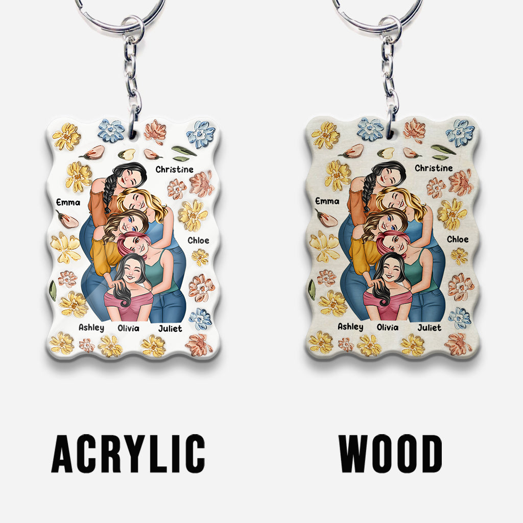 Porte-clés personnalisé « Meilleures amies pour toujours » style floral - Porte-clés personnalisé « Meilleures amies pour toujours »