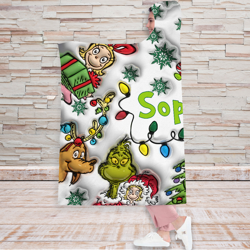 Green Christmas - Personalized Stole Christmas Hooded Blanket