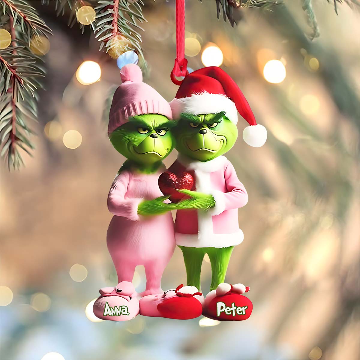 Grinchy Couple - Personalized Stole Christmas Ornament