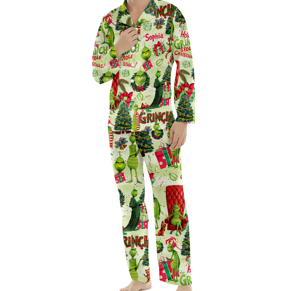 Noël vert - Pyjama de Noël personnalisé avec étole et boutons