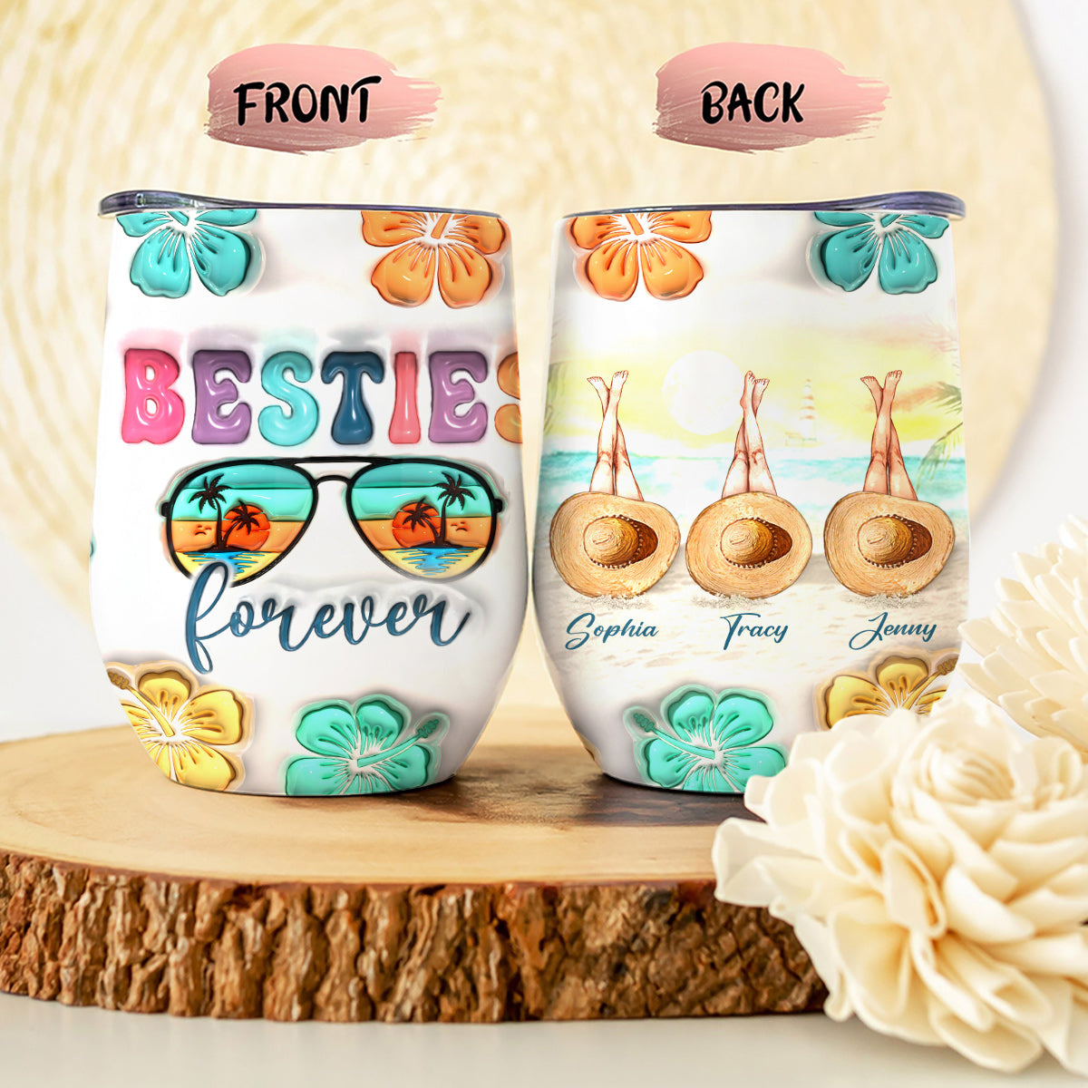 Besties Forever Summer Vibes - Personalized Bestie Wine Tumbler