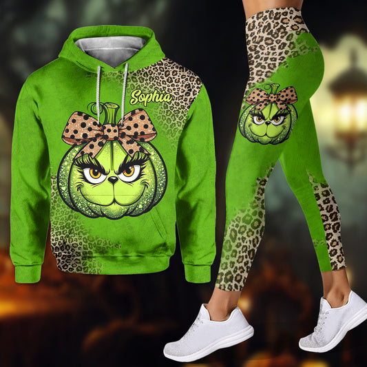 Citrouille verte - Sweat à capuche et leggings personnalisés avec étole de Noël