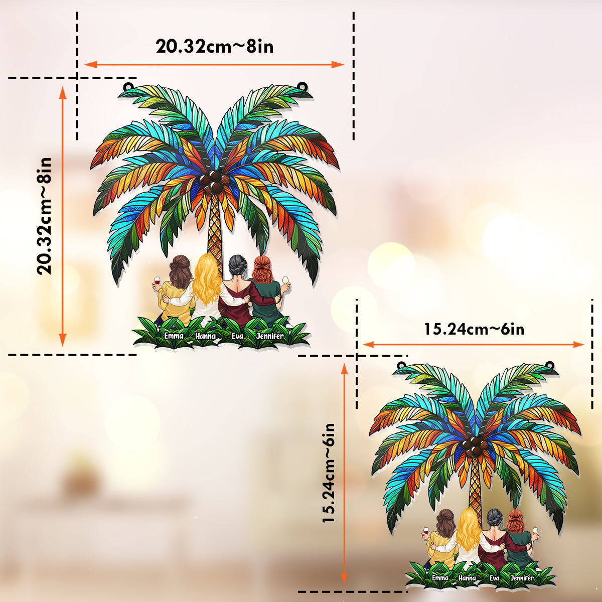 Besties Under The Palm Tree - Personalized Bestie Window Hanging Suncatcher Ornament