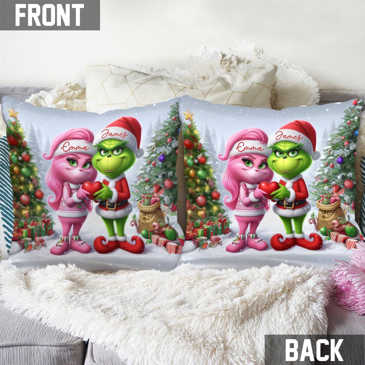Joyeux Grinchmas - Coussin décoratif de Noël personnalisé avec étole