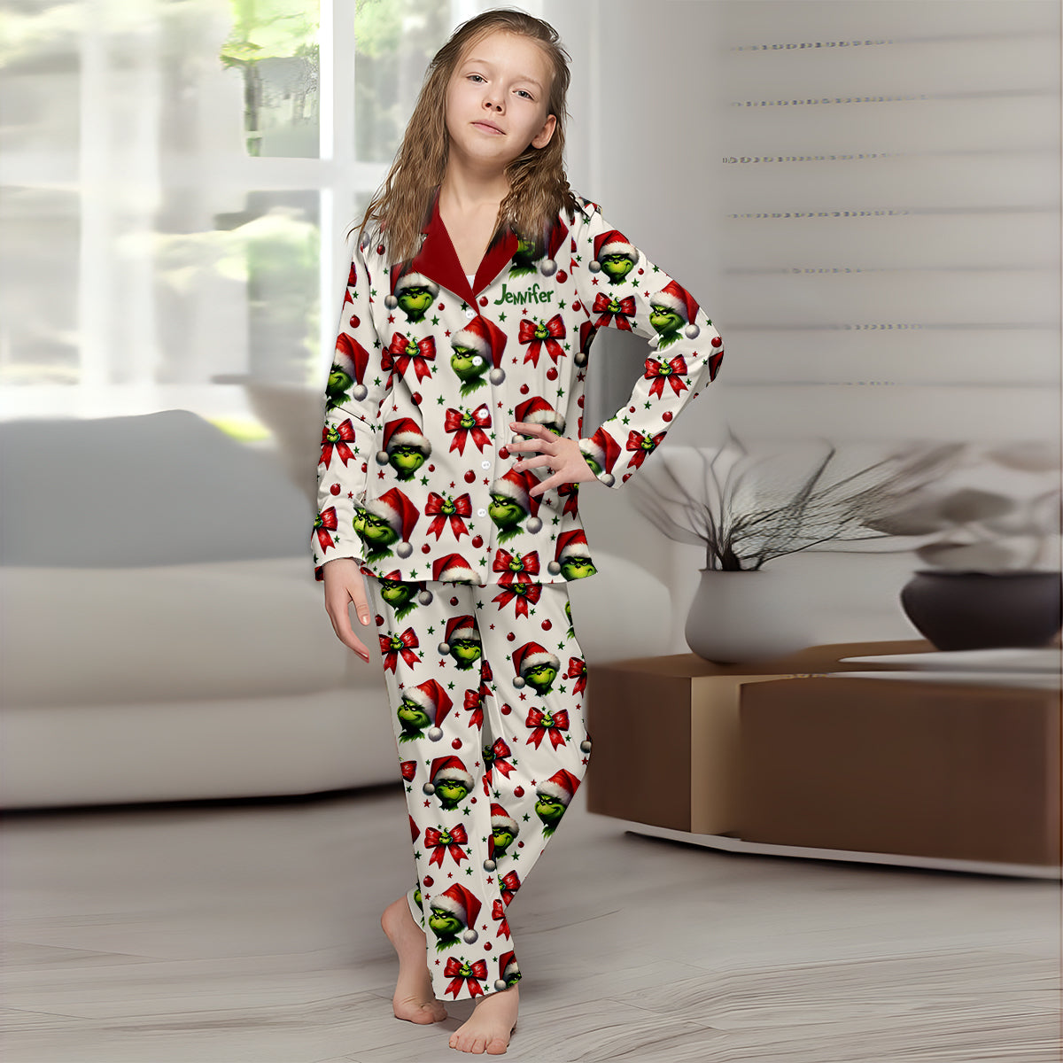 Pyjama de Noël Coquette Grinchmas - Étole personnalisée et chemise à boutons