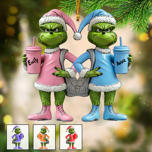 Meilleures amies Grinch - Ornement de Noël transparent personnalisé en forme d'étole