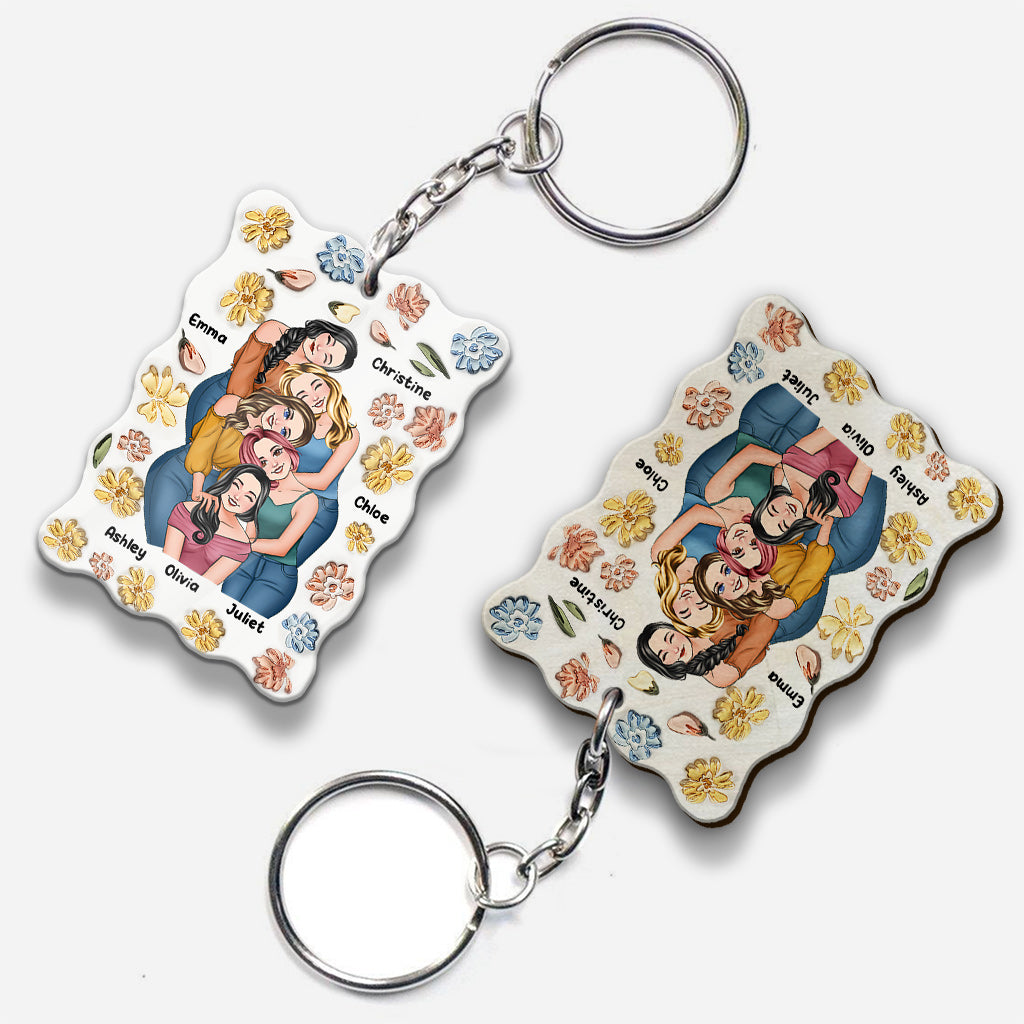 Porte-clés personnalisé « Meilleures amies pour toujours » style floral - Porte-clés personnalisé « Meilleures amies pour toujours »