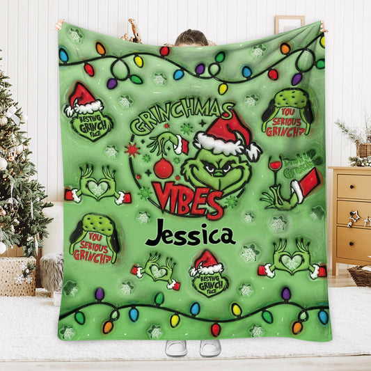 Merry Grinchmas - Personalized Stole Christmas Blanket