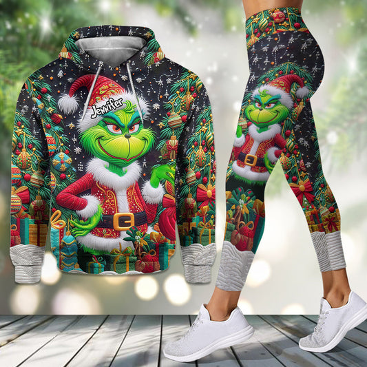 Joyeux Grinchmas ! - Sweat à capuche et legging personnalisés avec étole de Noël