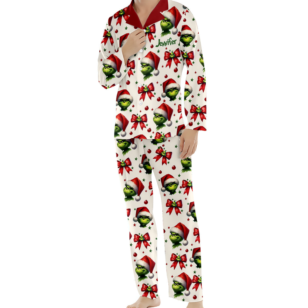 Pyjama de Noël Coquette Grinchmas - Étole personnalisée et chemise à boutons