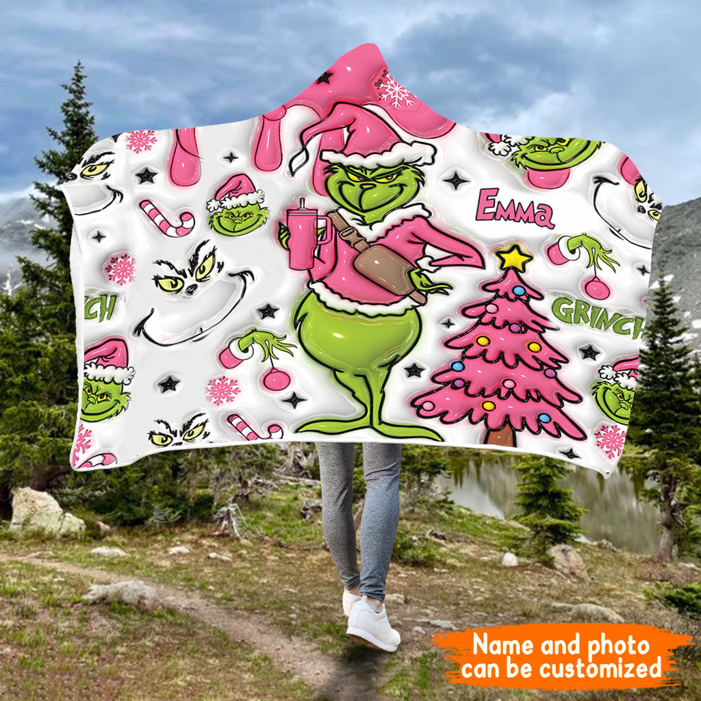 Pink Christmas - Personalized Stole Christmas Hooded Blanket