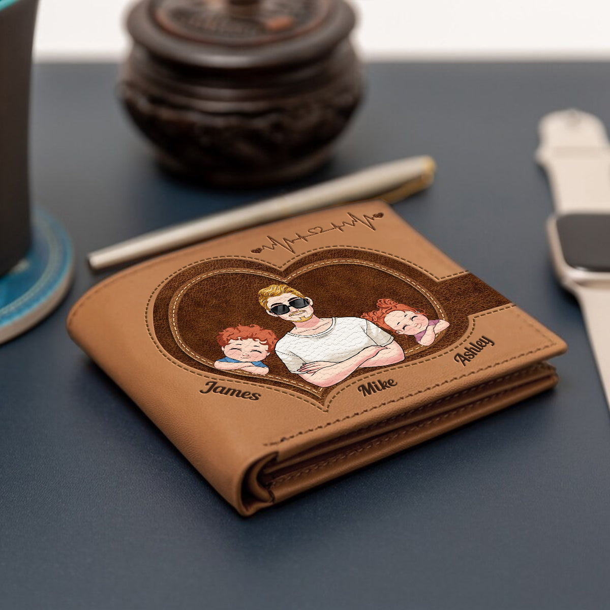 Meilleur papa du monde - Portefeuille en cuir personnalisé pour papa