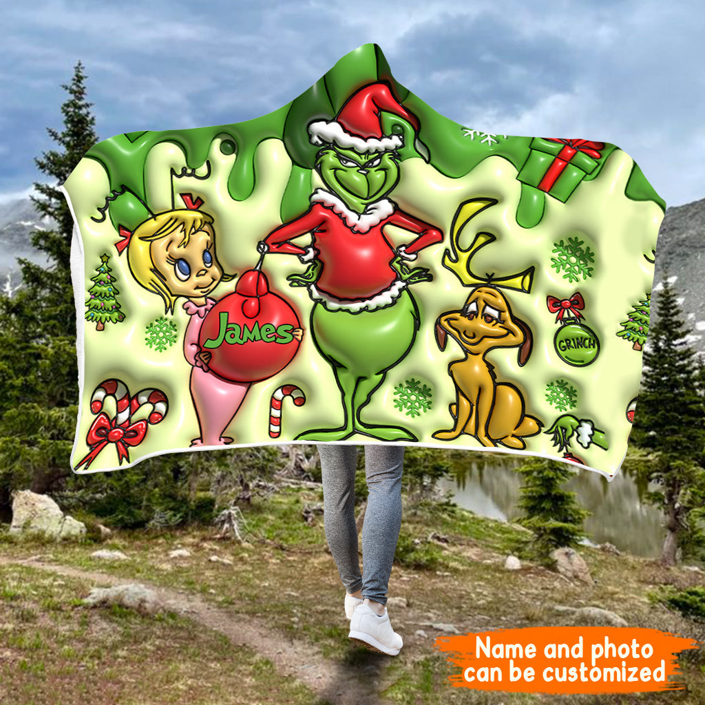 Green Christmas - Personalized Stole Christmas Hooded Blanket