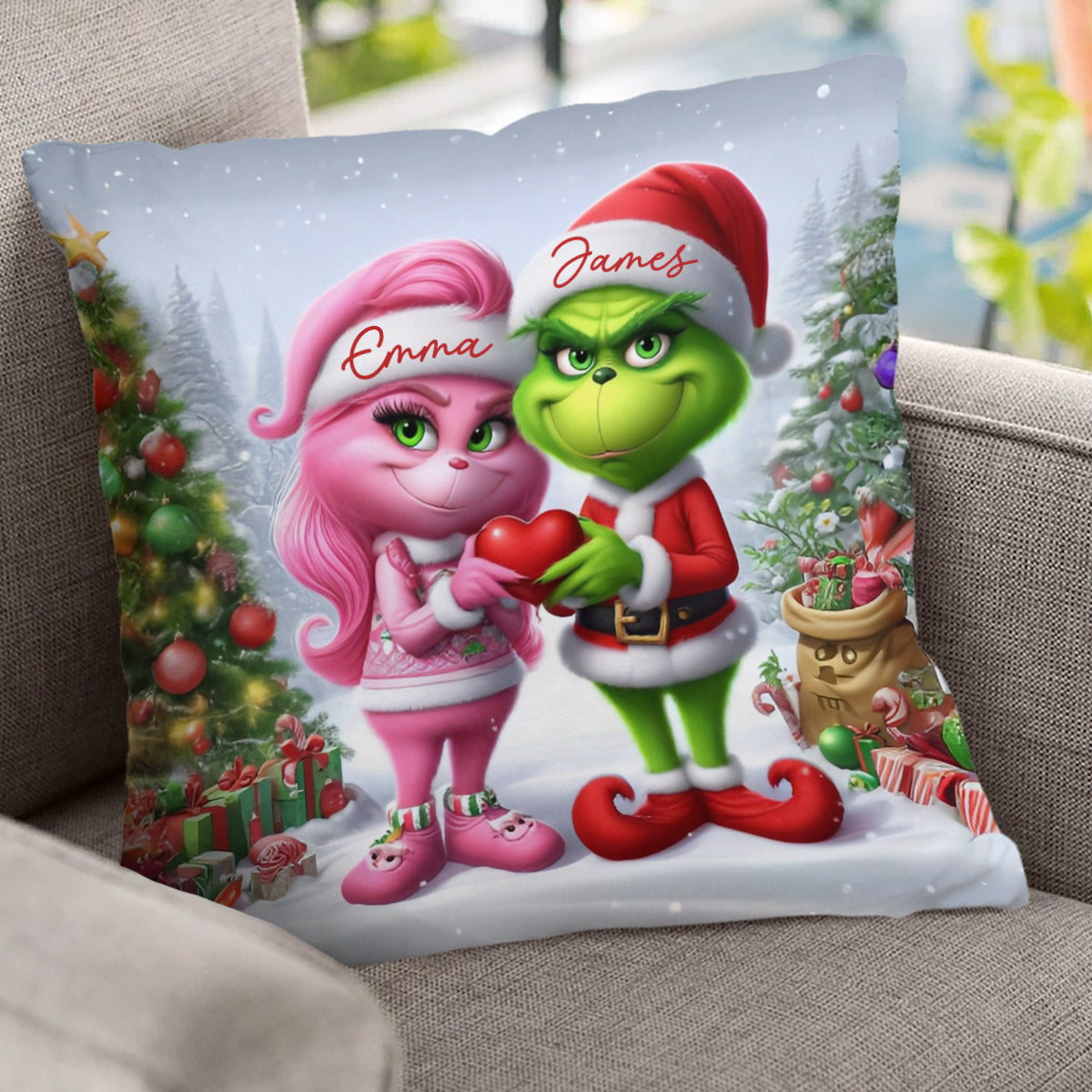 Joyeux Grinchmas - Coussin décoratif de Noël personnalisé avec étole