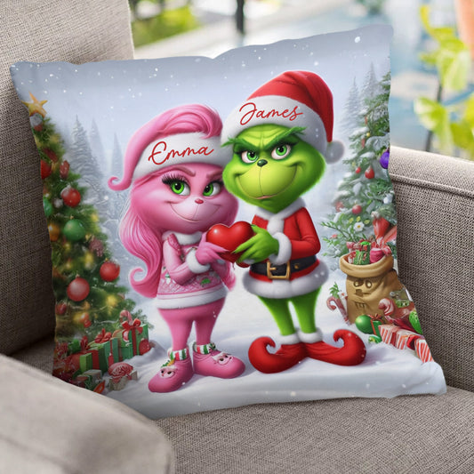 Joyeux Grinchmas - Coussin décoratif de Noël personnalisé avec étole