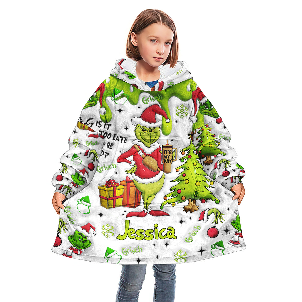 Merry Grinchmas - Personalized Stole Christmas Blanket Hoodie