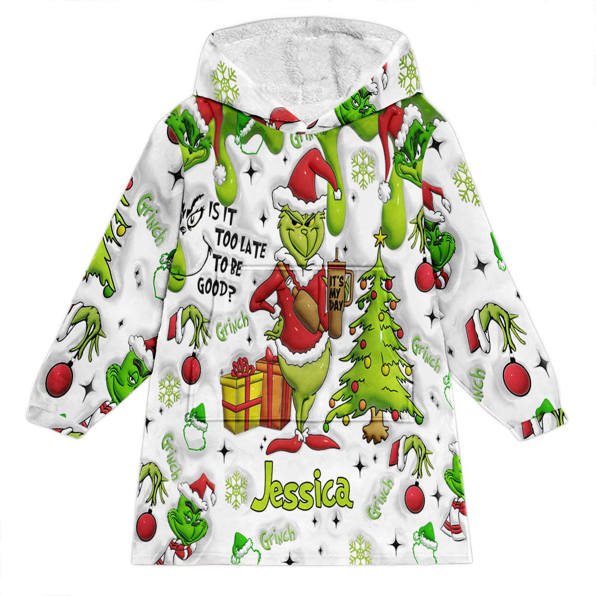 Merry Grinchmas - Personalized Stole Christmas Blanket Hoodie