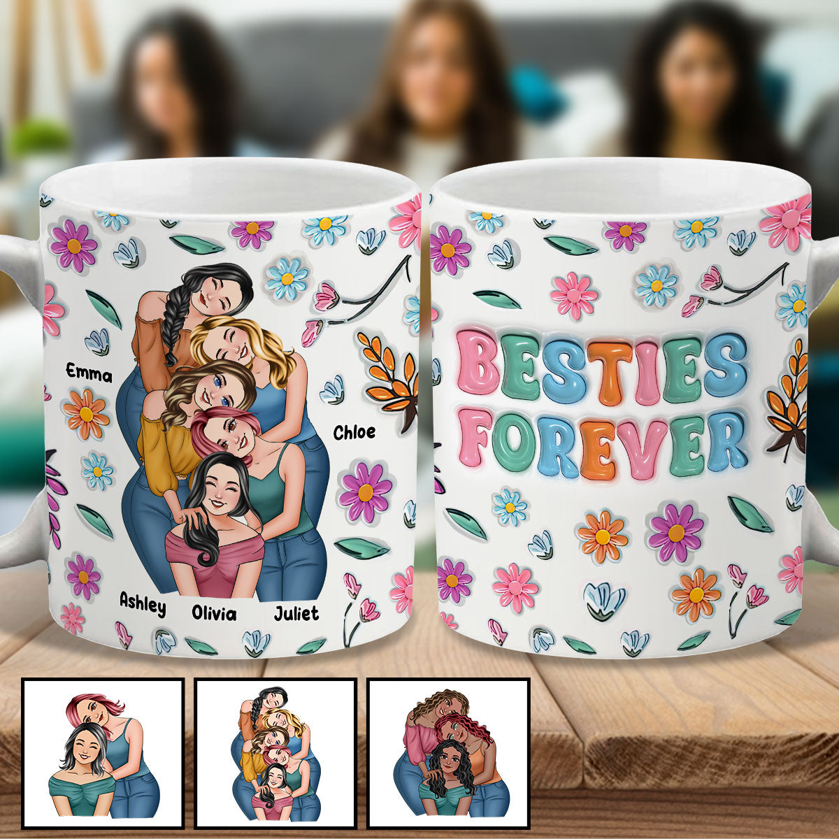 Besties Forever Floral Style - Personalized Bestie Mug
