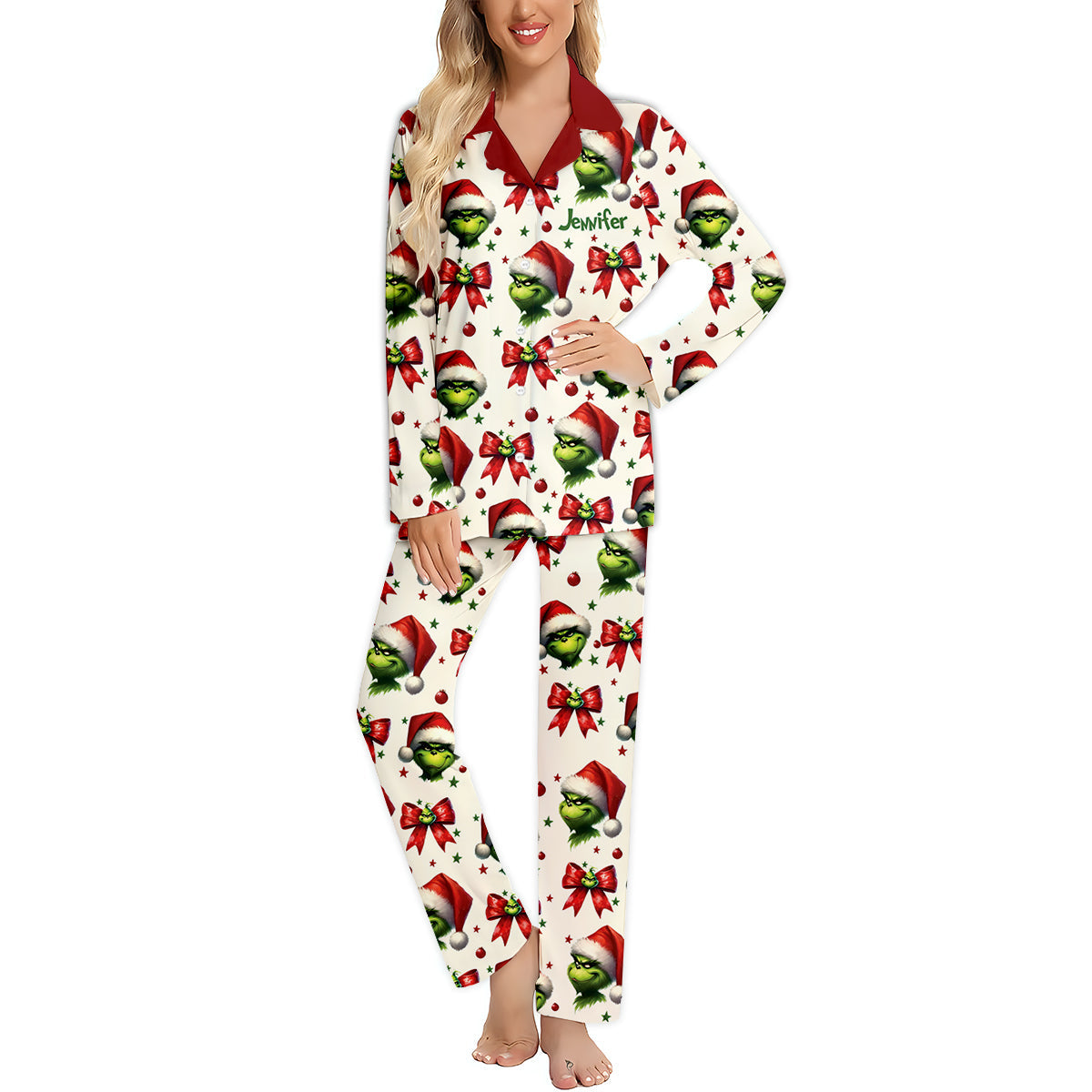 Pyjama de Noël Coquette Grinchmas - Étole personnalisée et chemise à boutons
