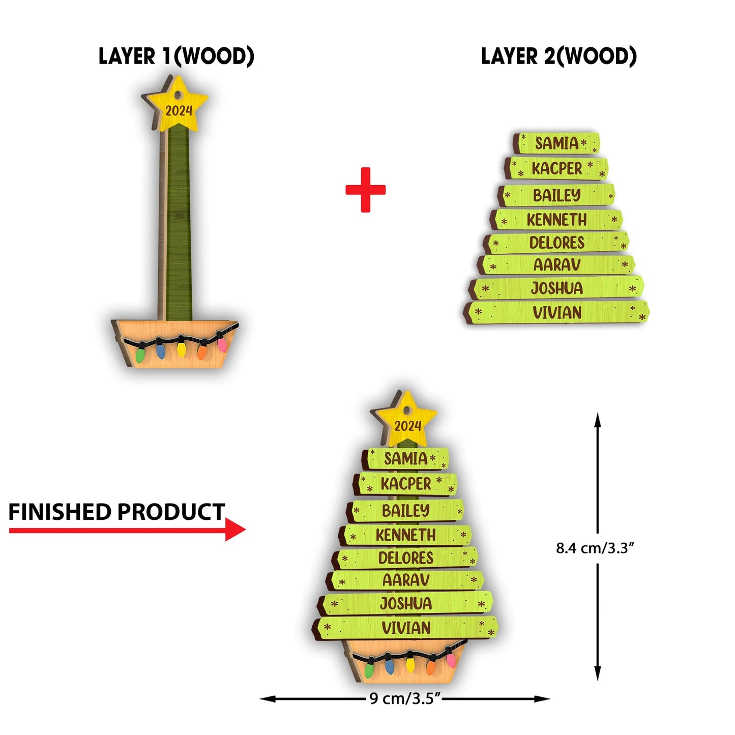 Ornement d'arbre généalogique - Ornement familial personnalisé en 2 parties superposées