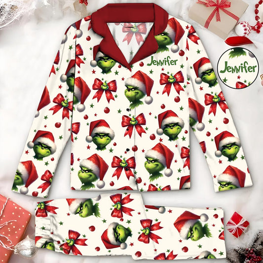 Pyjama de Noël Coquette Grinchmas - Étole personnalisée et chemise à boutons