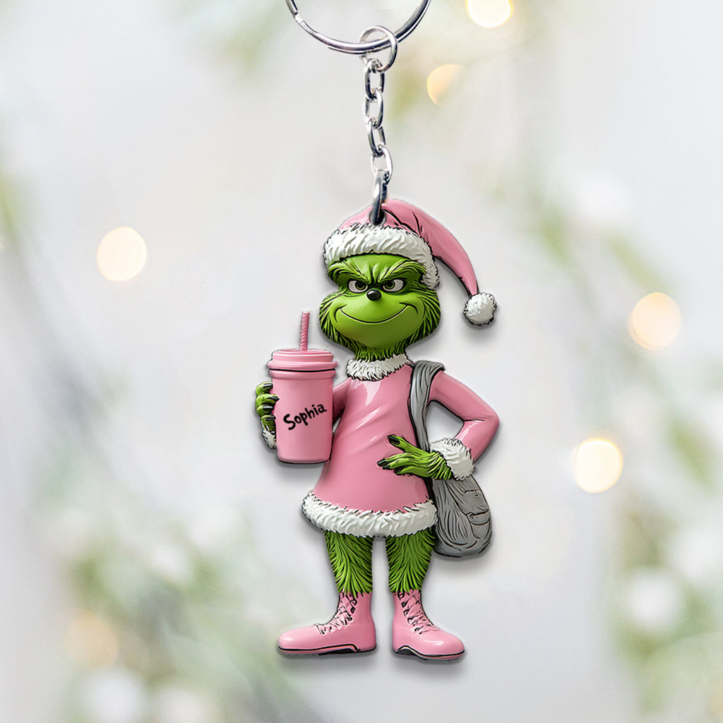 Porte-clés étole de Noël personnalisé Grinchy Green Lady - Porte-clés étole de Noël