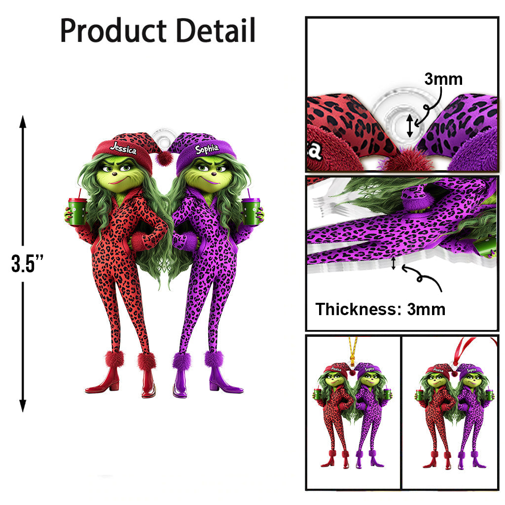 Meilleures amies Grinch Squad - Ornement de Noël transparent personnalisé en forme d'étole