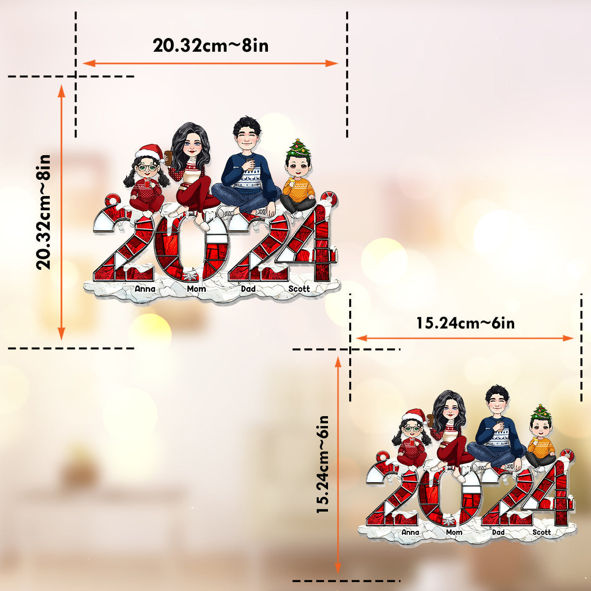 Noël 2024 - Décoration de Noël personnalisée pour toute la famille, attrape-soleil à suspendre à la fenêtre 