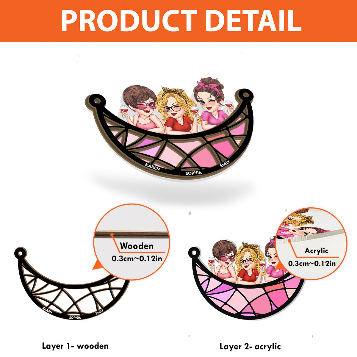 Meilleures amies pour toujours - Attrape-soleil personnalisé à 2 couches à suspendre à la fenêtre