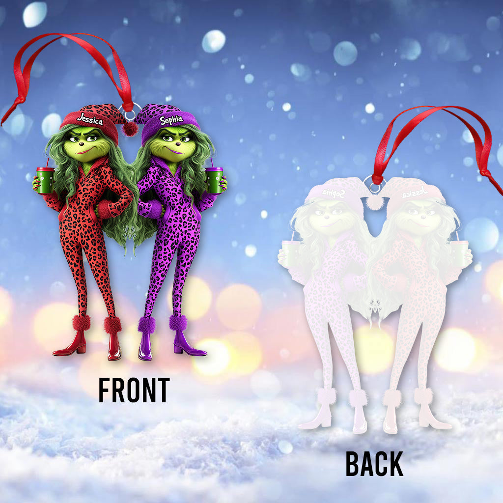 Meilleures amies Grinch Squad - Ornement de Noël transparent personnalisé en forme d'étole
