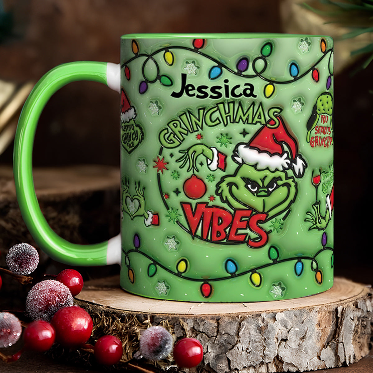 Ambiance Grinchmas - Mug personnalisé avec étole de Noël