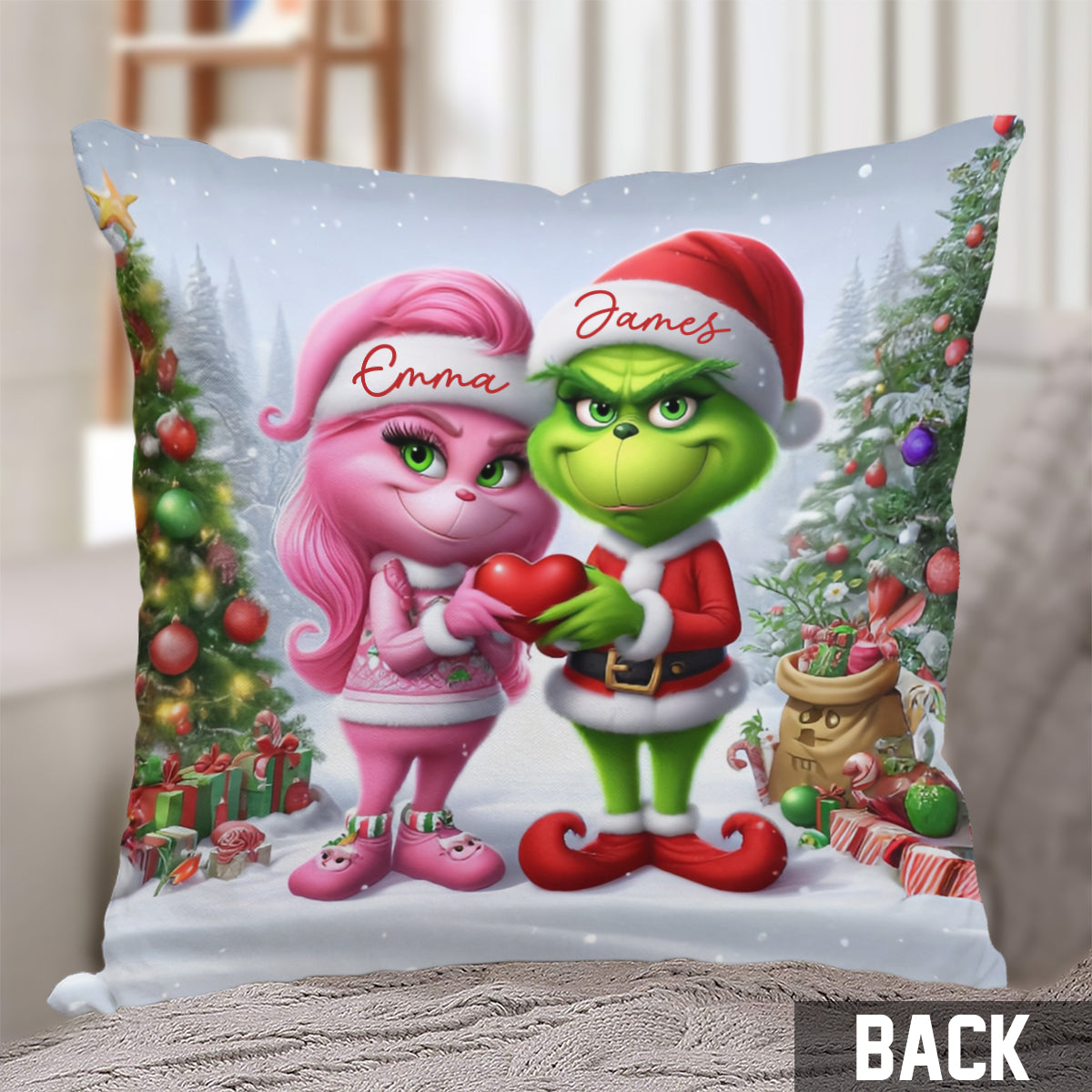Joyeux Grinchmas - Coussin décoratif de Noël personnalisé avec étole