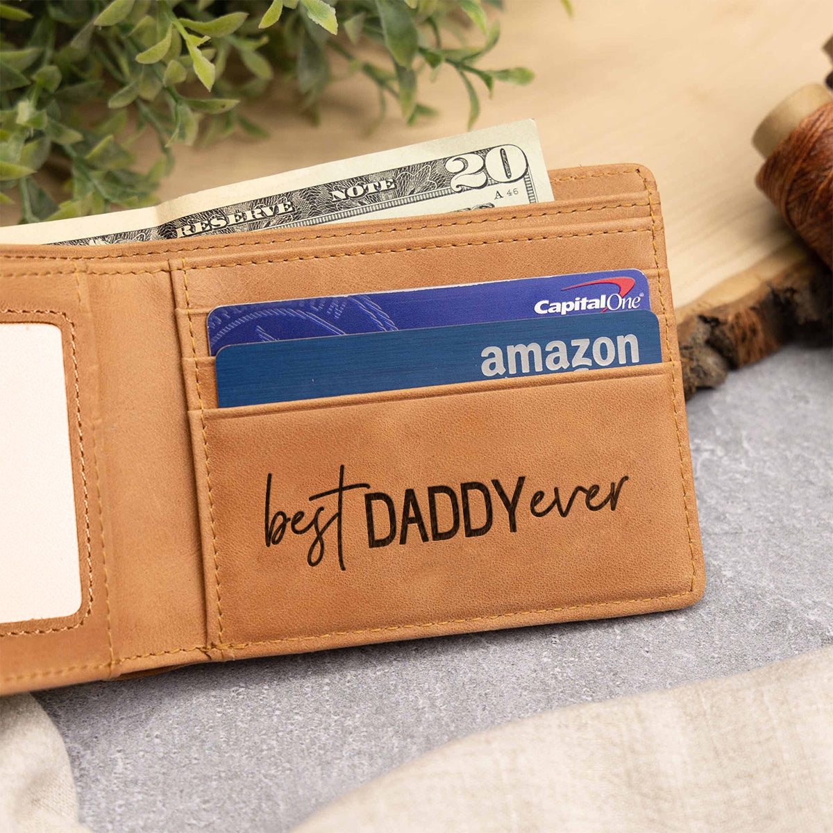 Meilleur papa du monde - Portefeuille en cuir personnalisé pour papa