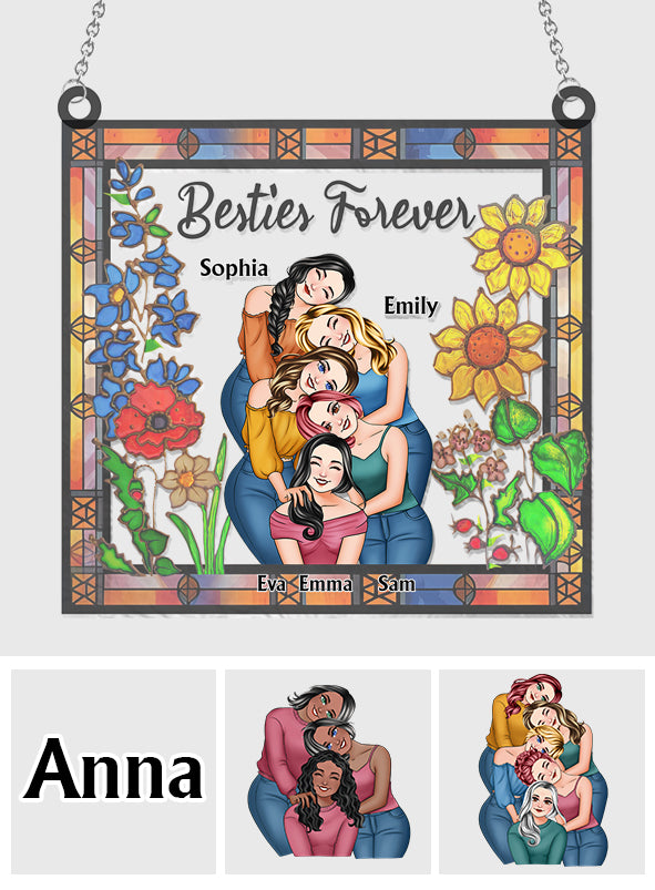 Meilleures amies pour toujours - Décoration attrape-soleil personnalisée à suspendre à la fenêtre, style floral - Idéale pour les meilleures amies 