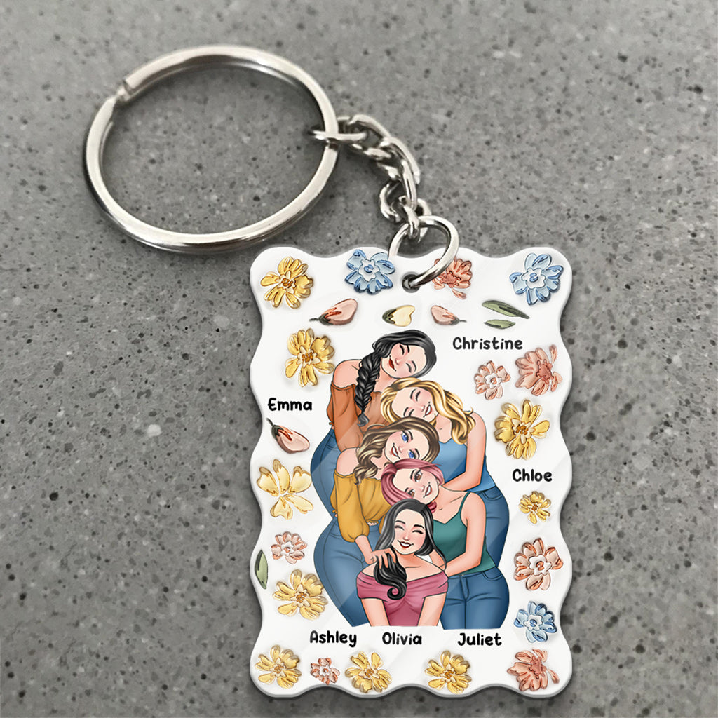Porte-clés personnalisé « Meilleures amies pour toujours » style floral - Porte-clés personnalisé « Meilleures amies pour toujours »