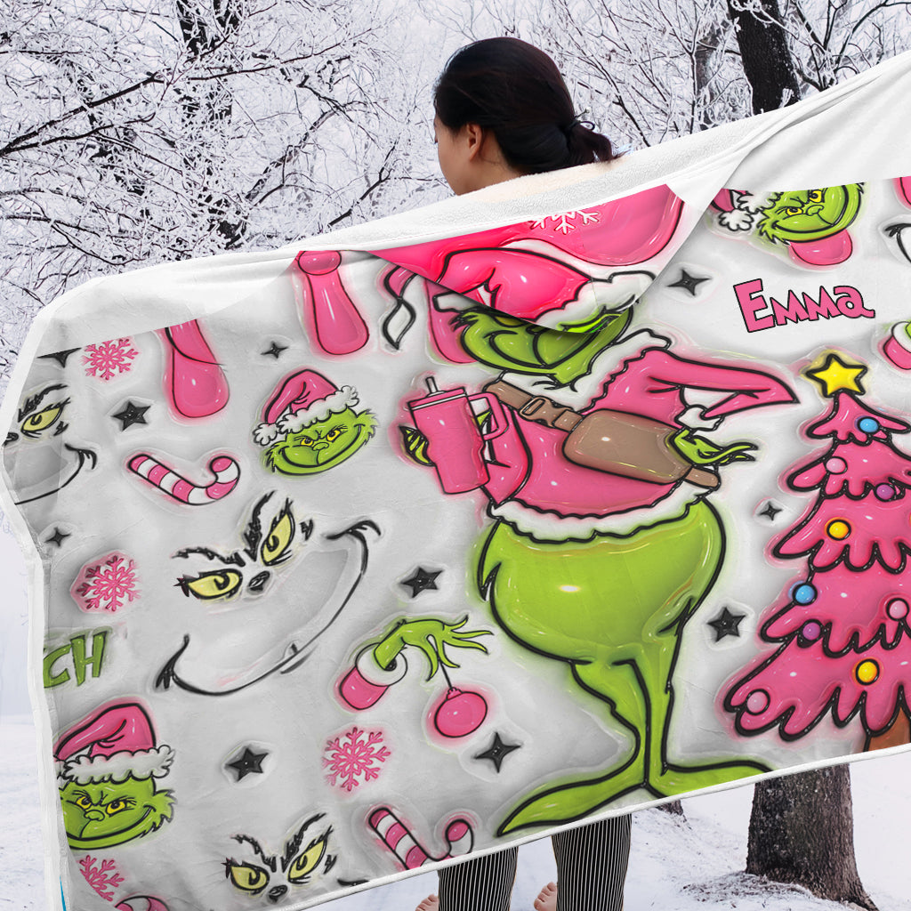 Pink Christmas - Personalized Stole Christmas Hooded Blanket
