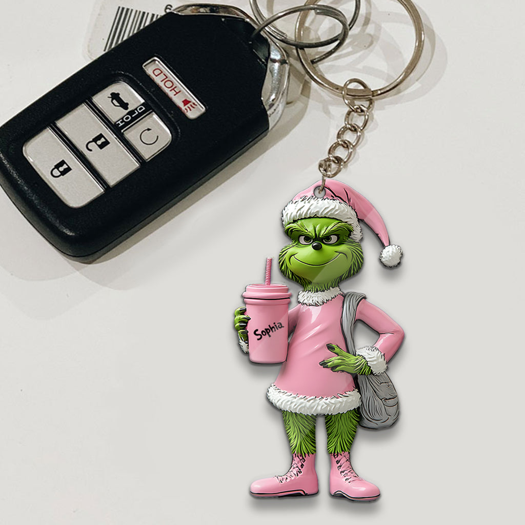 Porte-clés étole de Noël personnalisé Grinchy Green Lady - Porte-clés étole de Noël
