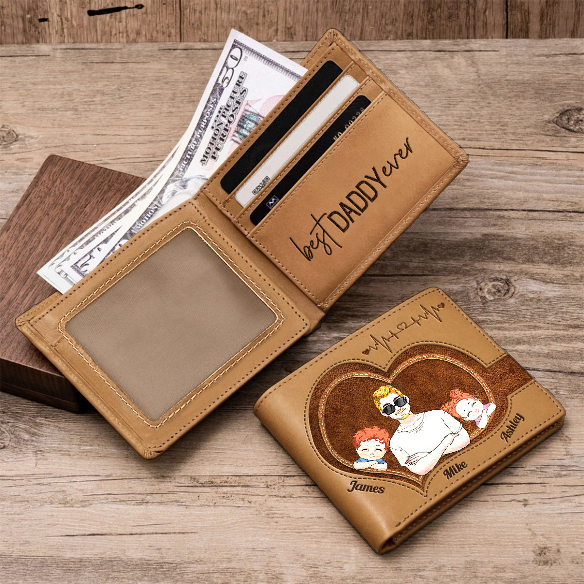 Meilleur papa du monde - Portefeuille en cuir personnalisé pour papa